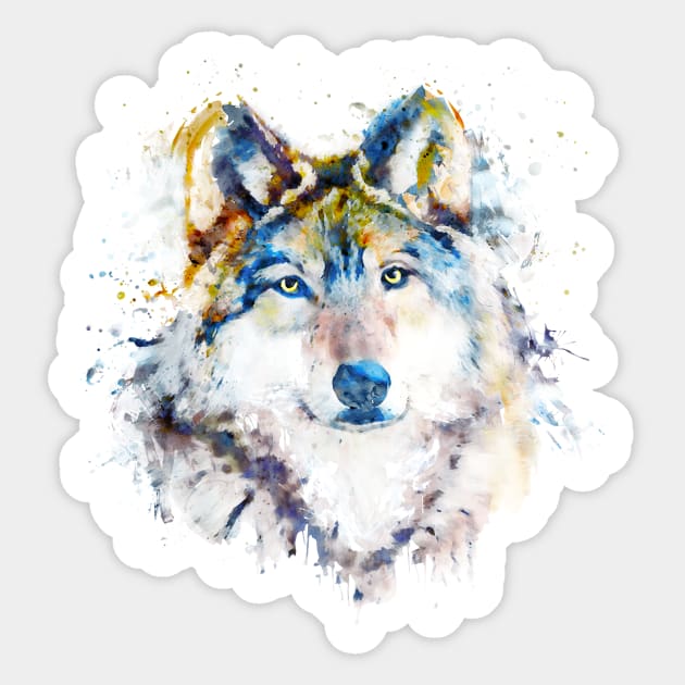 Wolf Face Watercolor Portrait Sticker by Marian Voicu